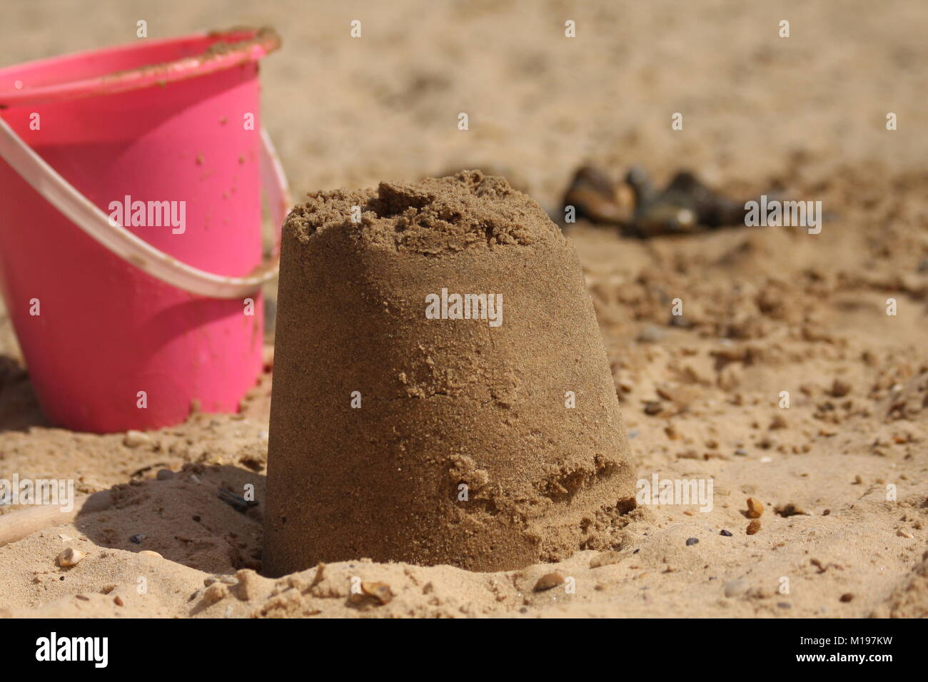 Buckets and spades during a British summer at Gorleston-on-Sea beach, Norfolk, UK. Stock Photo