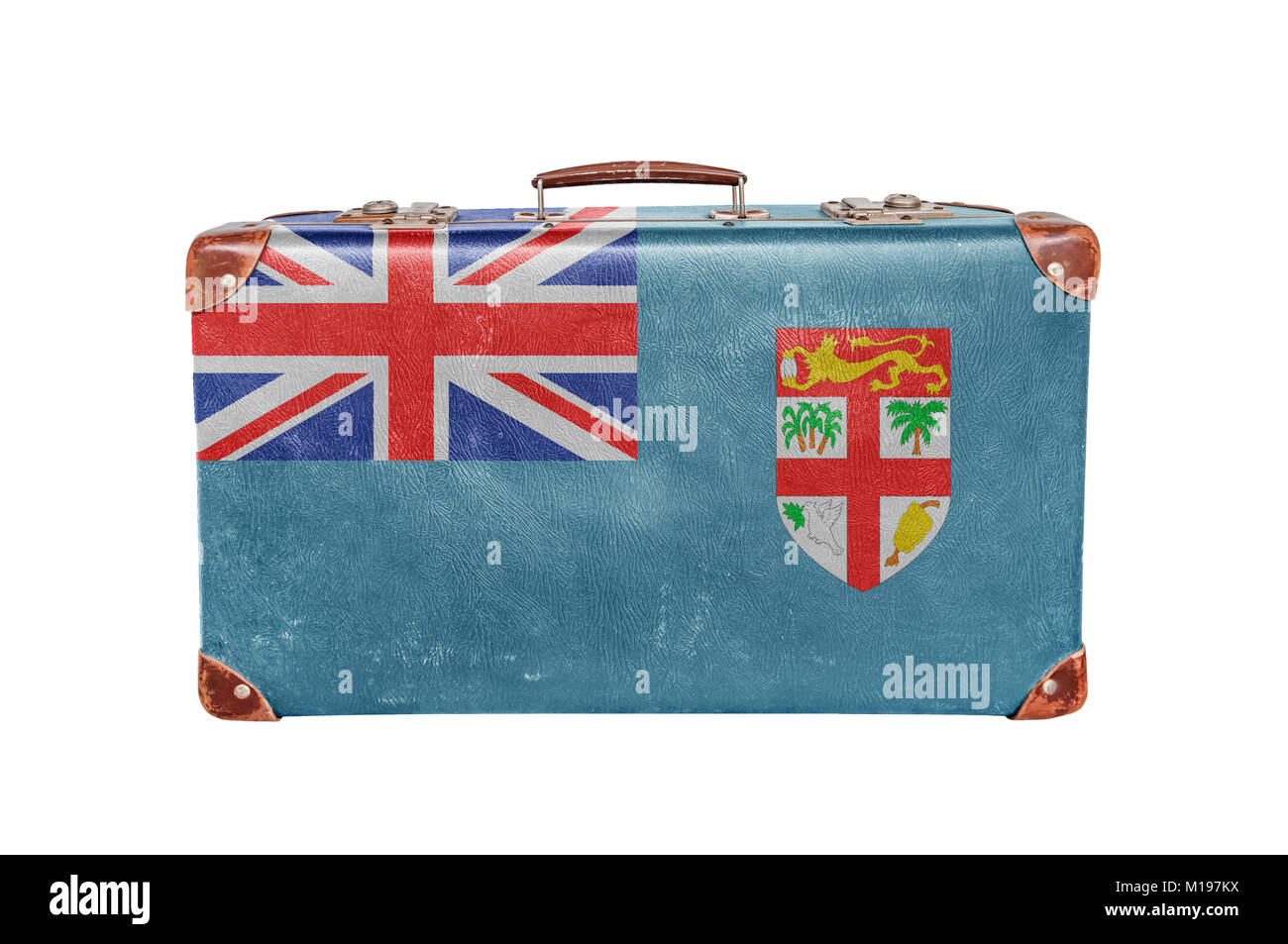 Vintage suitcase with Fiji  flag isolated on white background Stock Photo