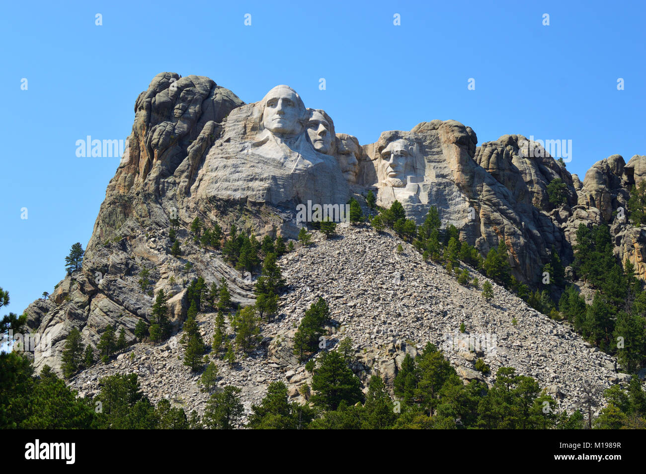 Wide Shot of the Mount Rushmore National Memorial on a Bright and Clear Day Stock Photo