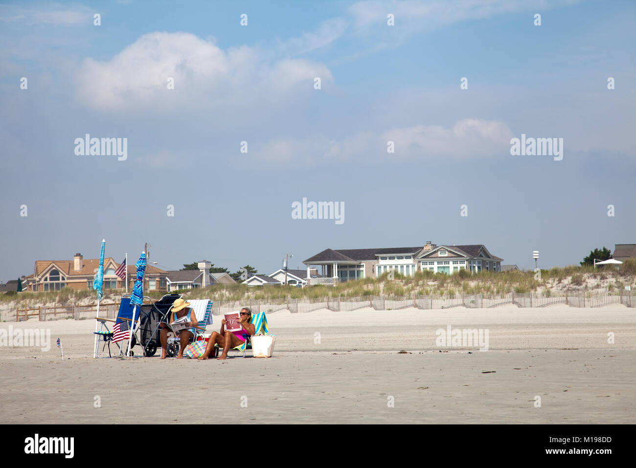 Stone Harbor Beach with Beachgoers Early Morning New Jersey USA