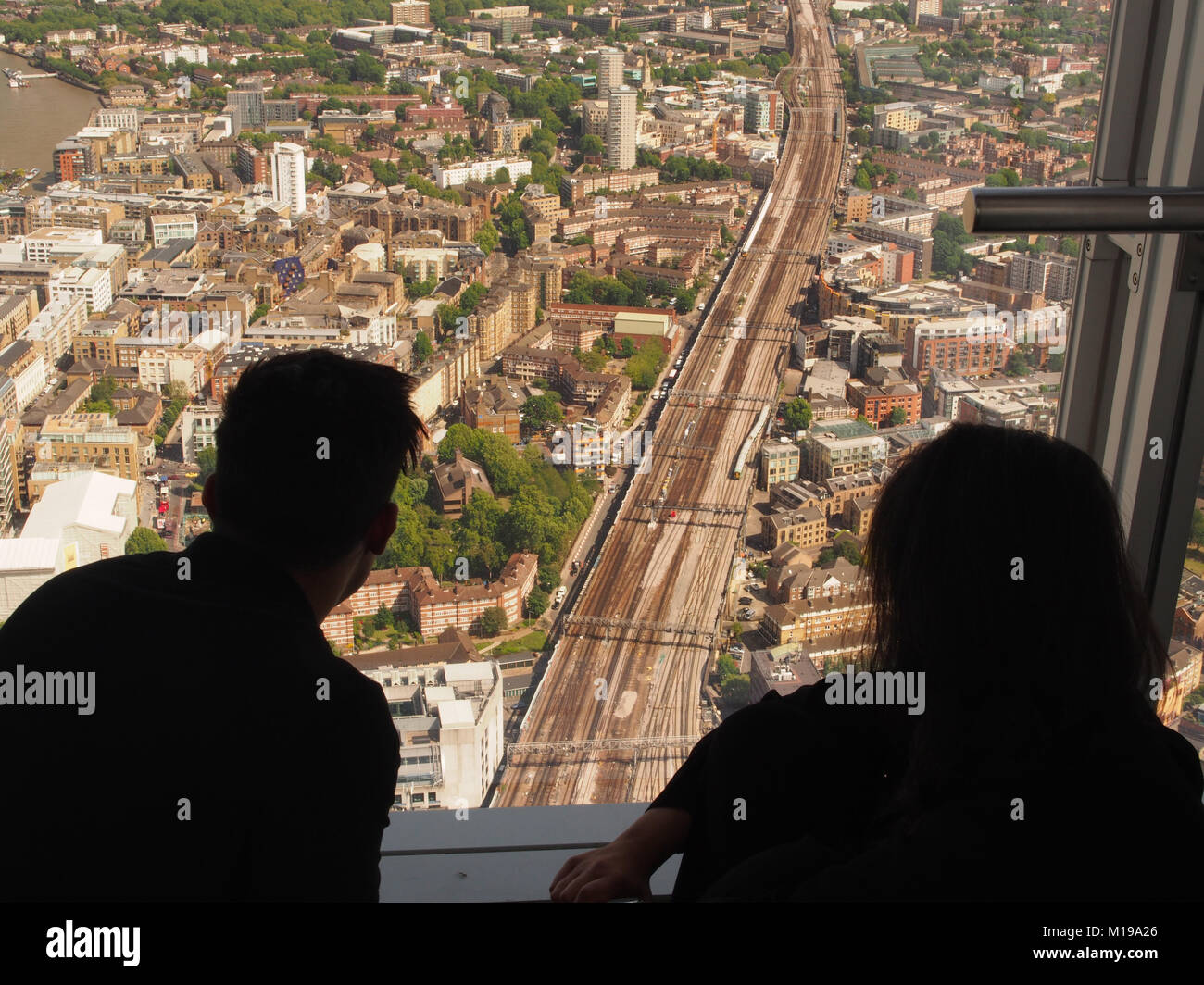 A view of people on the top viewing floor, 72, of The Shard, London ...