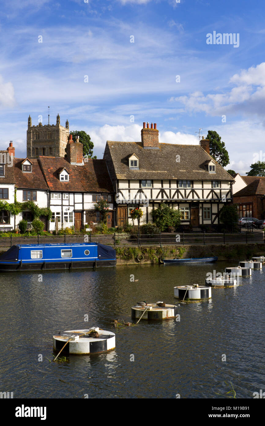 Picturesque riverside cottages in Tewkesbury, Gloucestershire, Severn