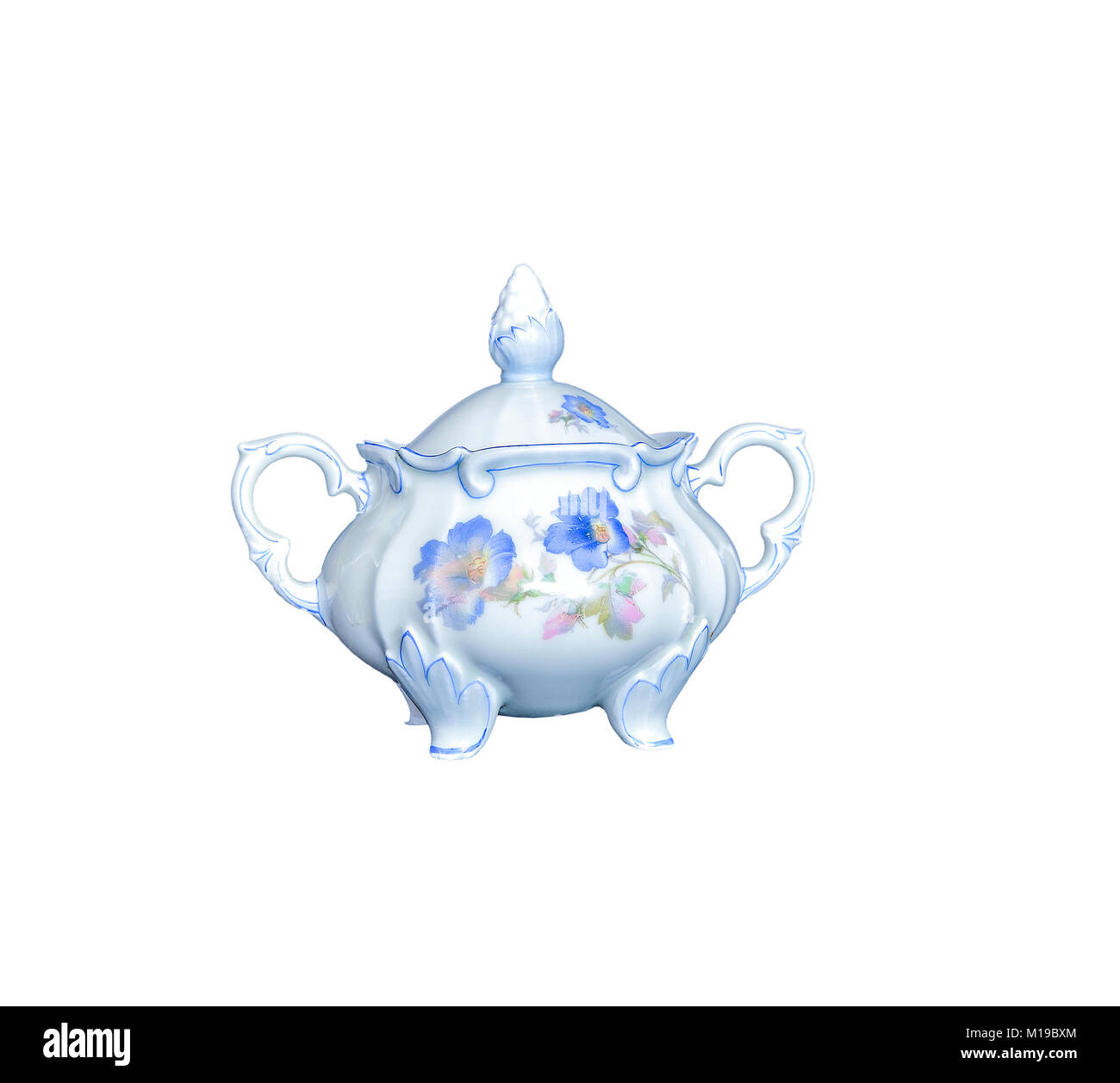 Vintage antique elegant porcelain sugar bowl isolated on a white background isolated Stock Photo