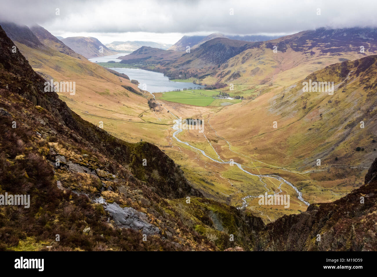 Buttermere and Warnscale Bottom from Green Crag, Haystacks, Lake District, Cumbria, England, UK Stock Photo