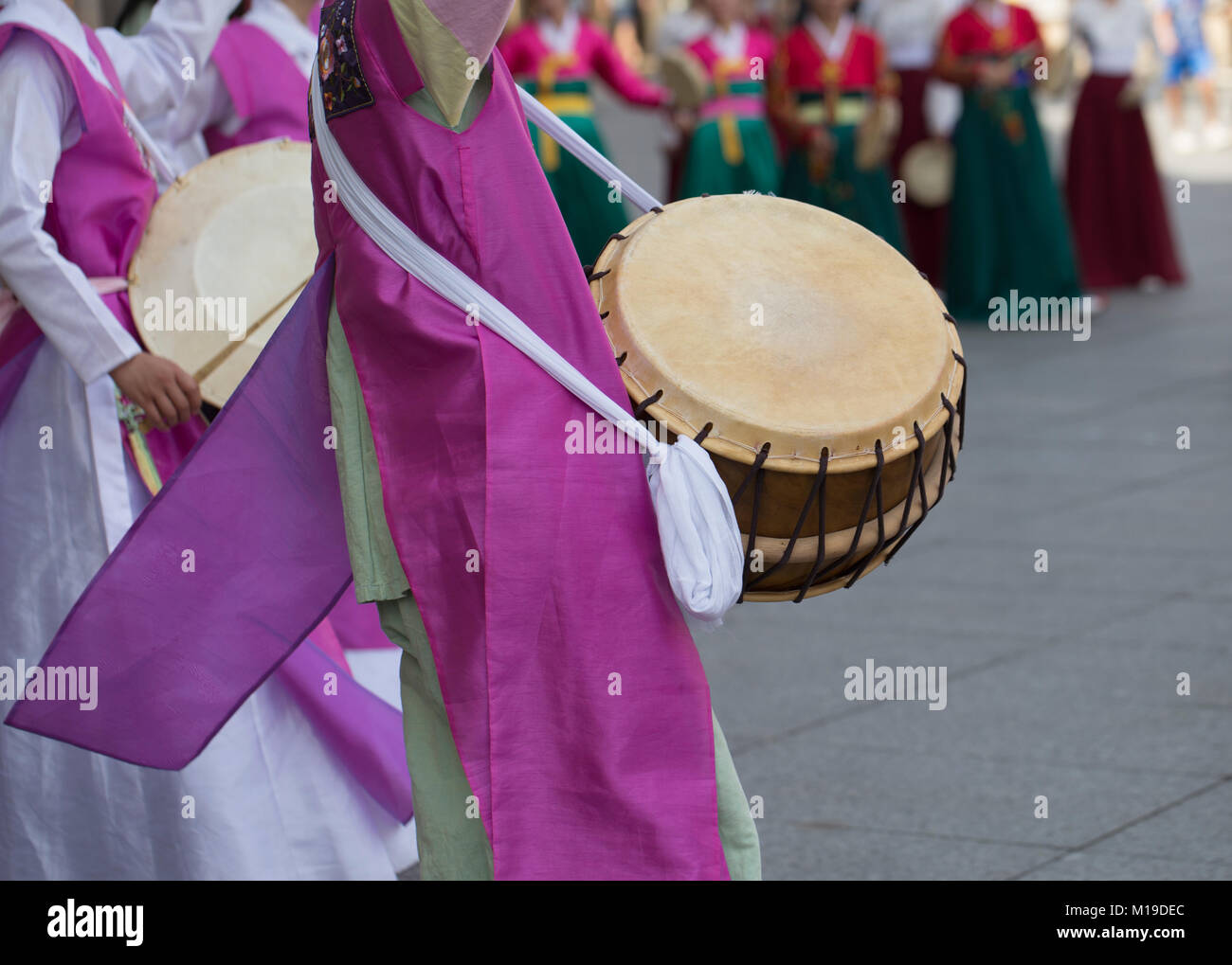 Traditional korean dance/music group Stock Photo