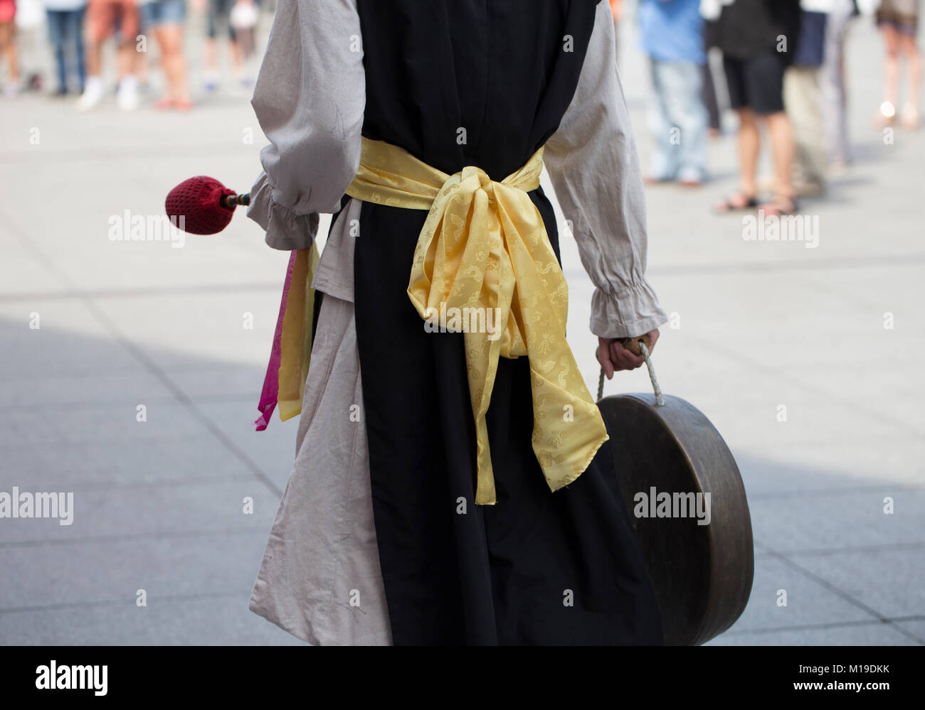 Rear view of a man of a traditional korean music/dance group Stock Photo
