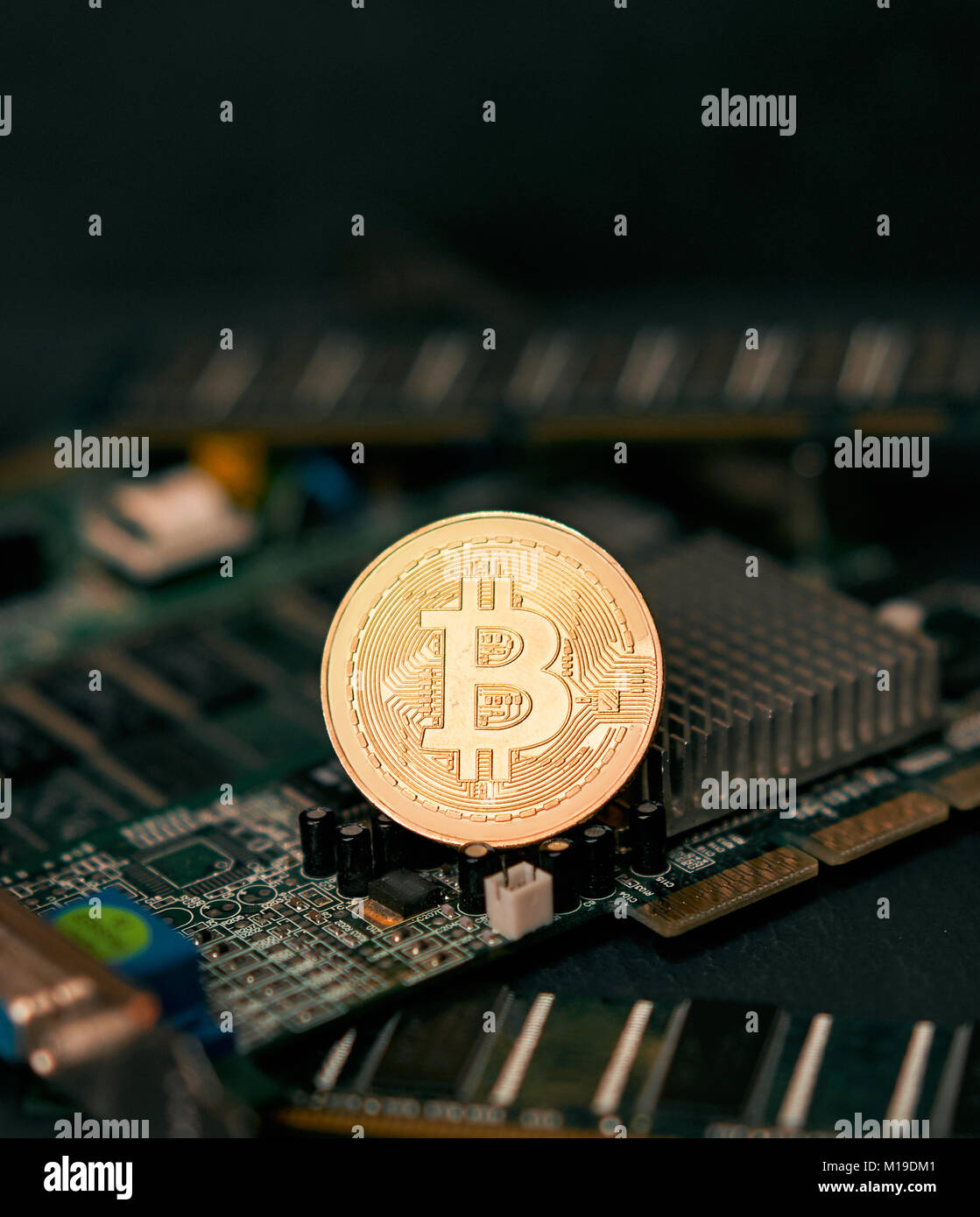 Bitcoin Among Computer Chips Stock Photo Alamy