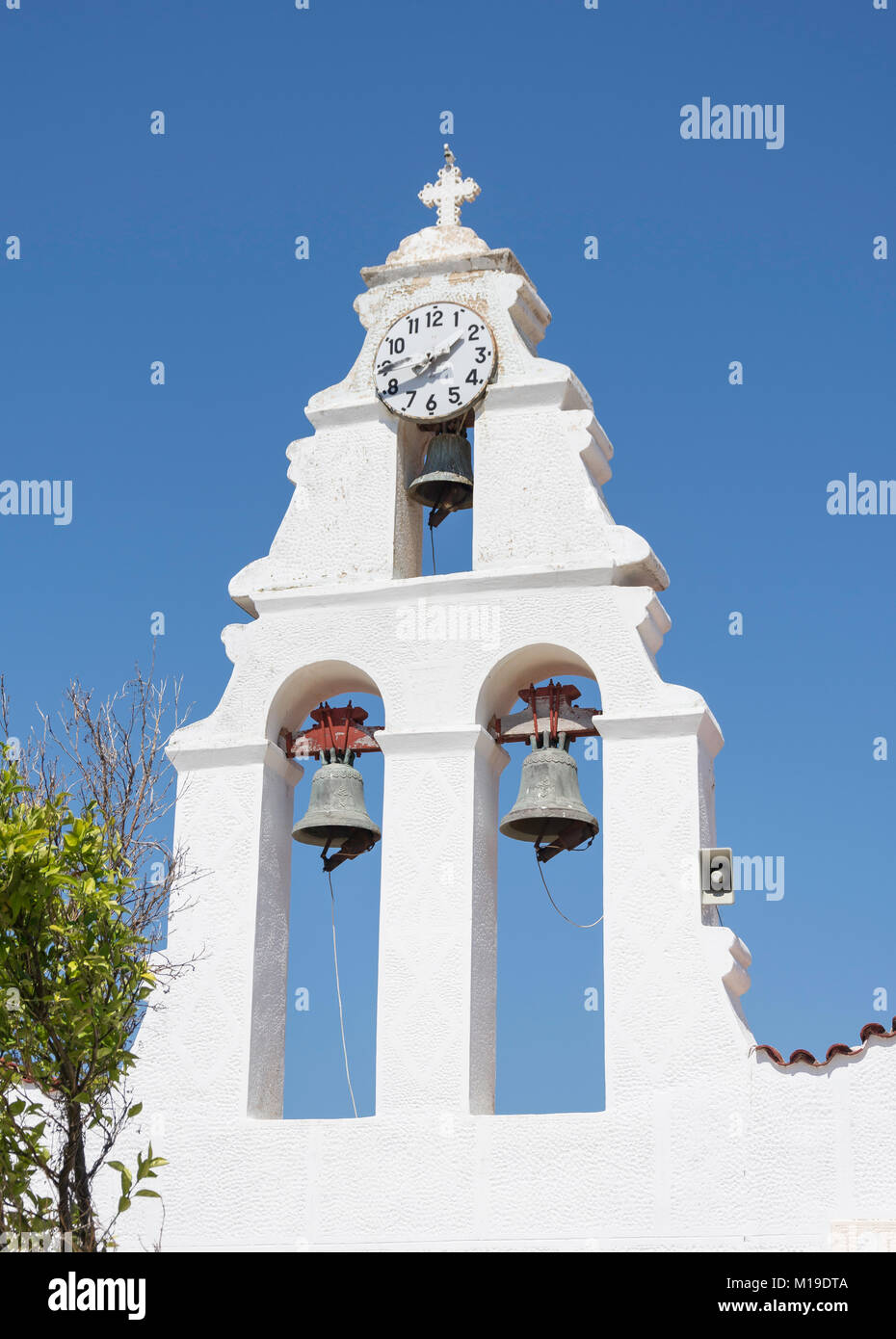 Bell tower of small Greek Orthodox Church, Margaritas village, Rethimno Region, Crete (Kriti), Greece Stock Photo