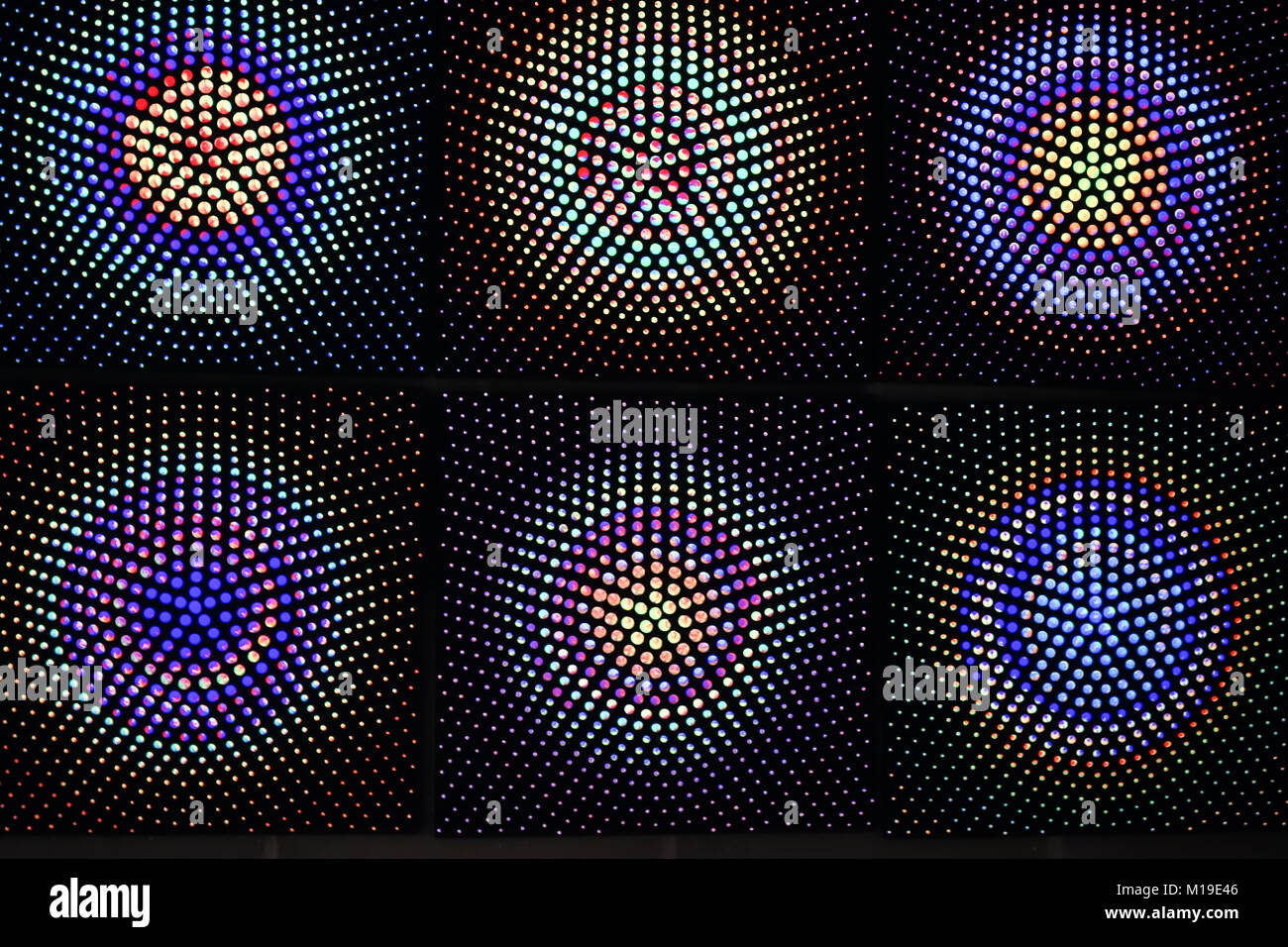 LONDON, UK-22 JAN 2018: Clones by Joachim Slugocki is a painting with UV light that represents rigorous geometric principles. This is on public displa Stock Photo