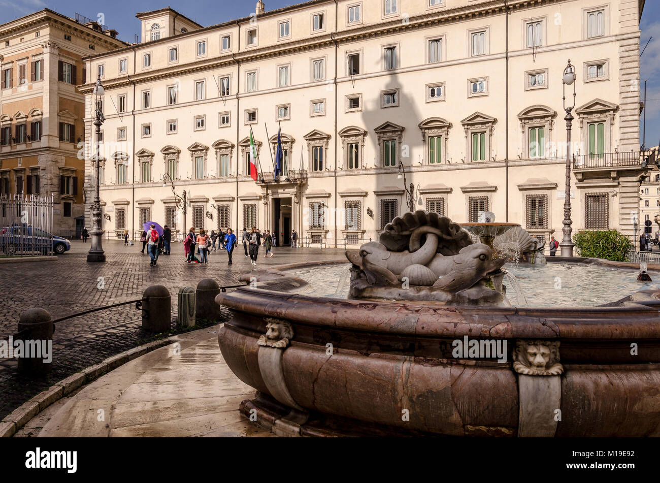 view of Chigi Palace, Italian Government Seat. Rome Italy. Stock Photo