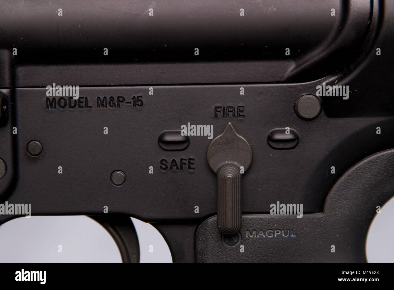 Safety selector on AR15 Rifle Stock Photo Alamy