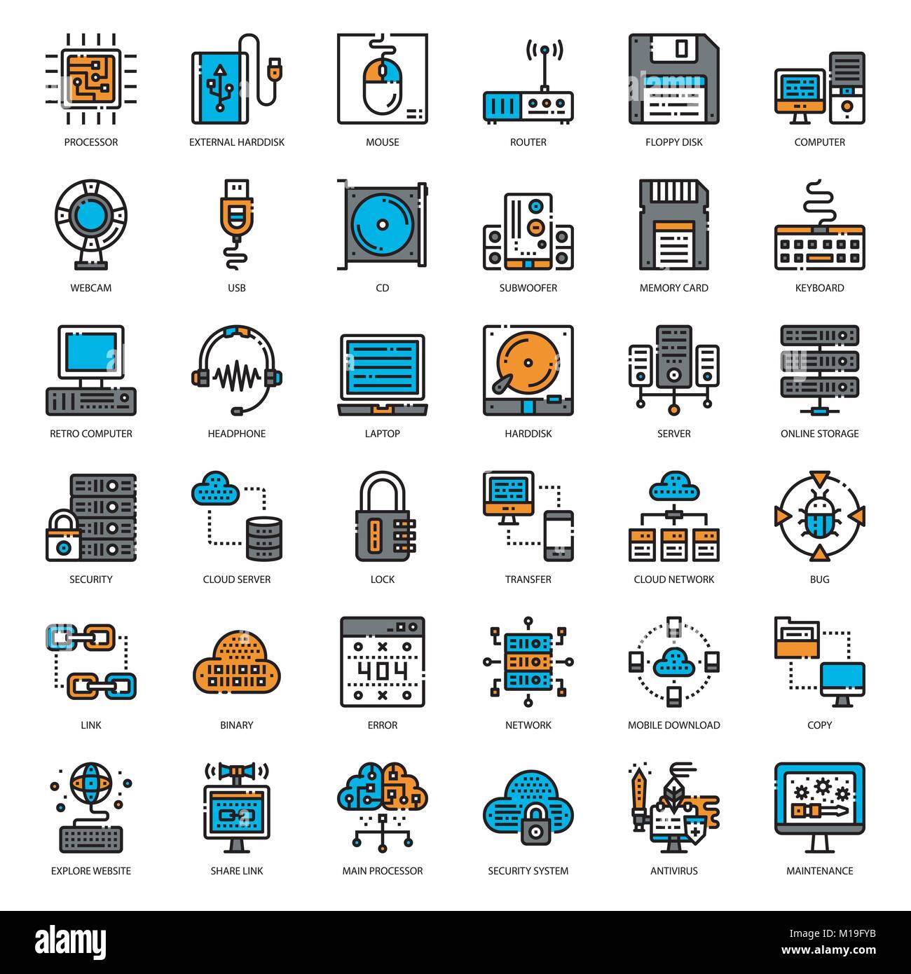 about computer filled outline icon, cloud technology, computer accessory, isolated on white background Stock Vector