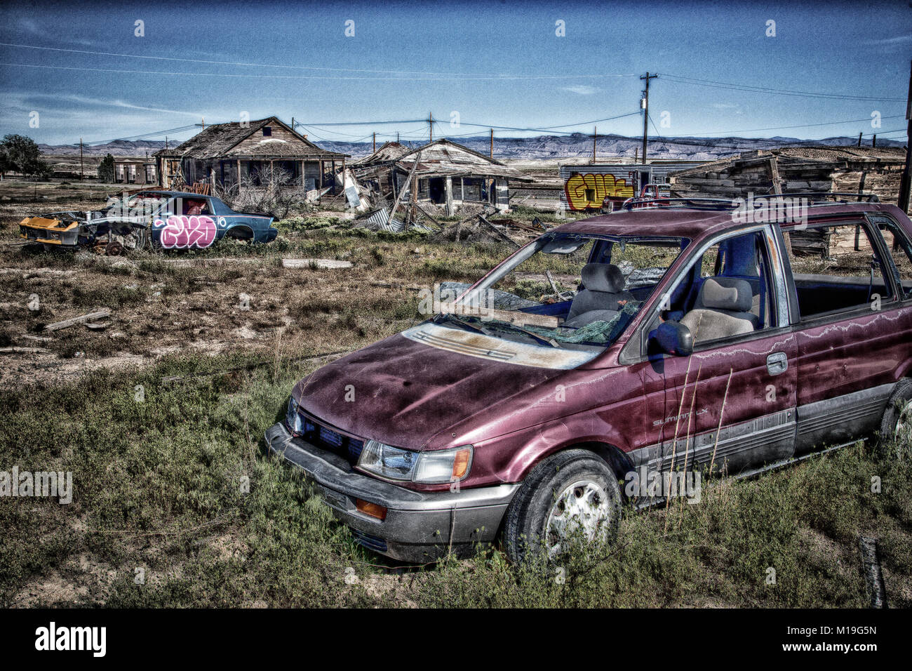 Car junk yard in Ghost Town in Utah Stock Photo Alamy