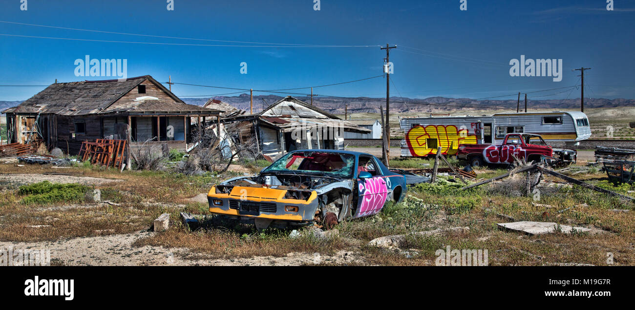 Car junk yard in Ghost Town in Utah Stock Photo Alamy