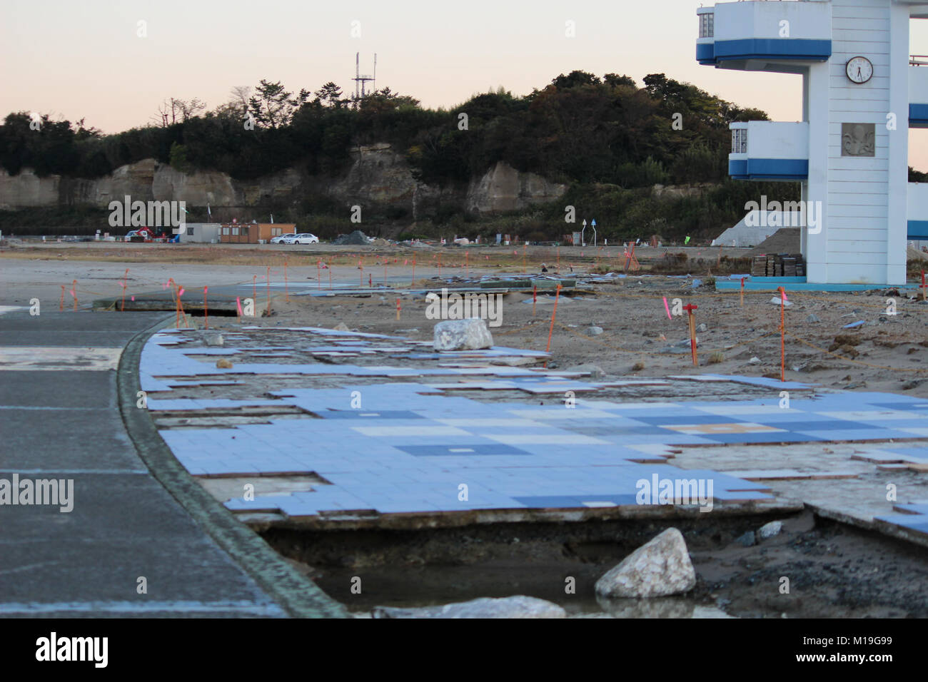 4 November 15 Soma Fukushima Japan A Pavement Destroyed By Tsunami Disaster In Matsukawaura Beach Soma City Japan The Beach Which Is Considered A Local Touristic Point Has Been Closed Due To