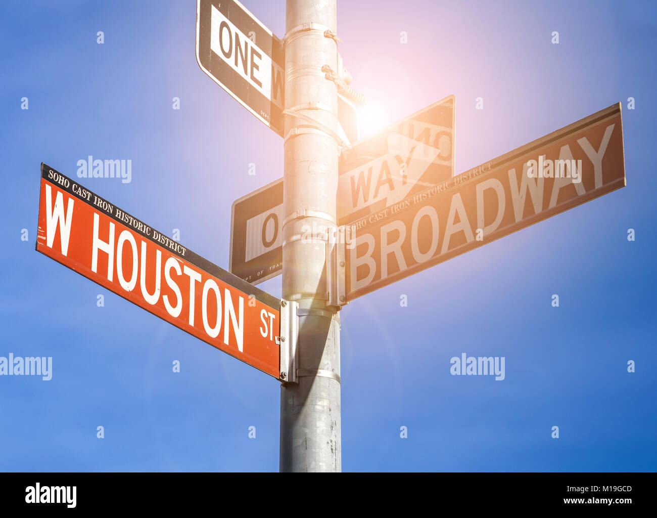 Houston and Broadway street signs in SoHo New York City Stock Photo