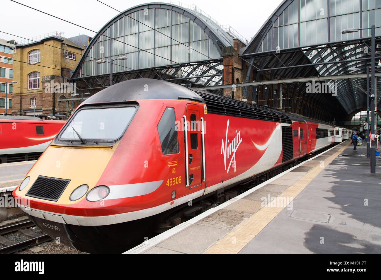 London, UK. 28th Jan, 2018. An engine of one of a Virgin Trains East Coast train at Kings Cross railway station in London, England. The service is operated as a joint venture between Stagecoach and Virgin. Credit: Stuart Forster/Alamy Live News Stock Photo
