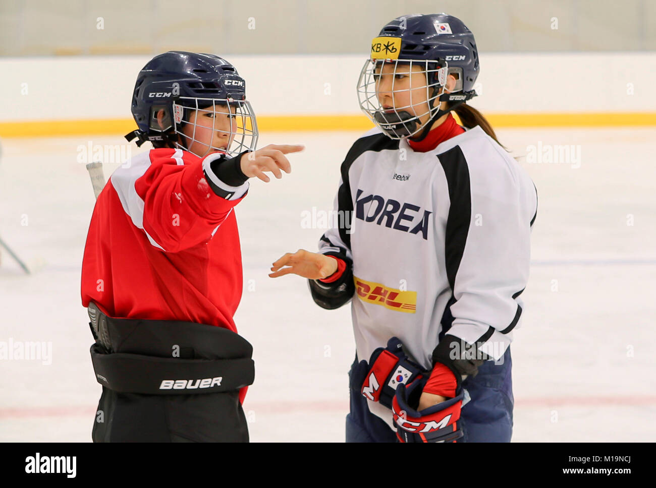 South North Korea Womens Ice Hockey Team Jan 28 2018 A North Korean Player L And A South 