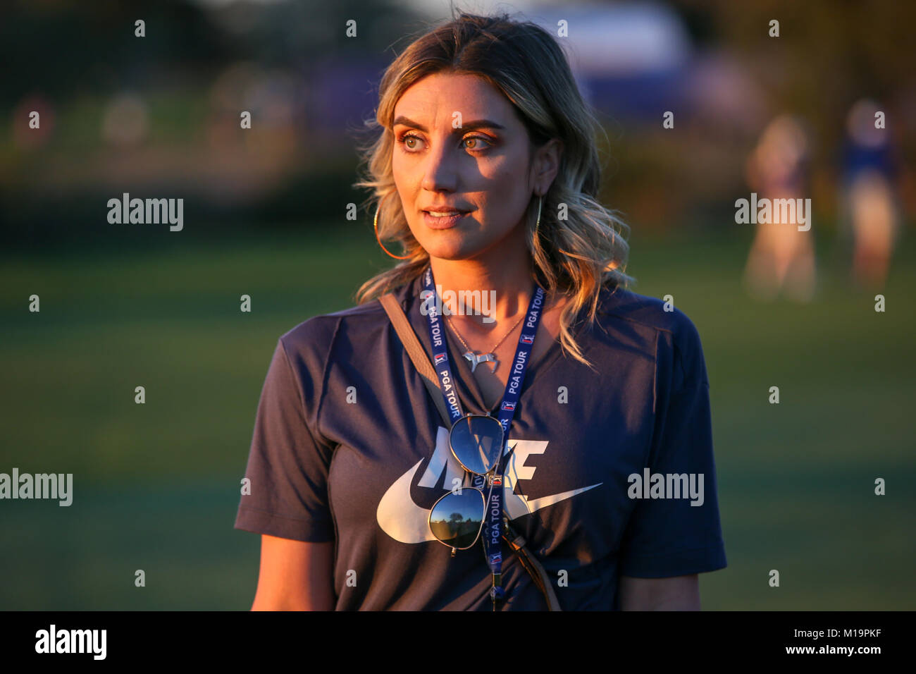 San Diego, USA. 28th Jan, 2018. Jason Day wife Ellie Harvey on 17th hole during the playoffs after the final round of the Farmers Open on South course at the Torrey Pines golf course in San Diego, USA on January 28, 2018. Jevone Moore Credit: csm/Alamy Live News Stock Photo