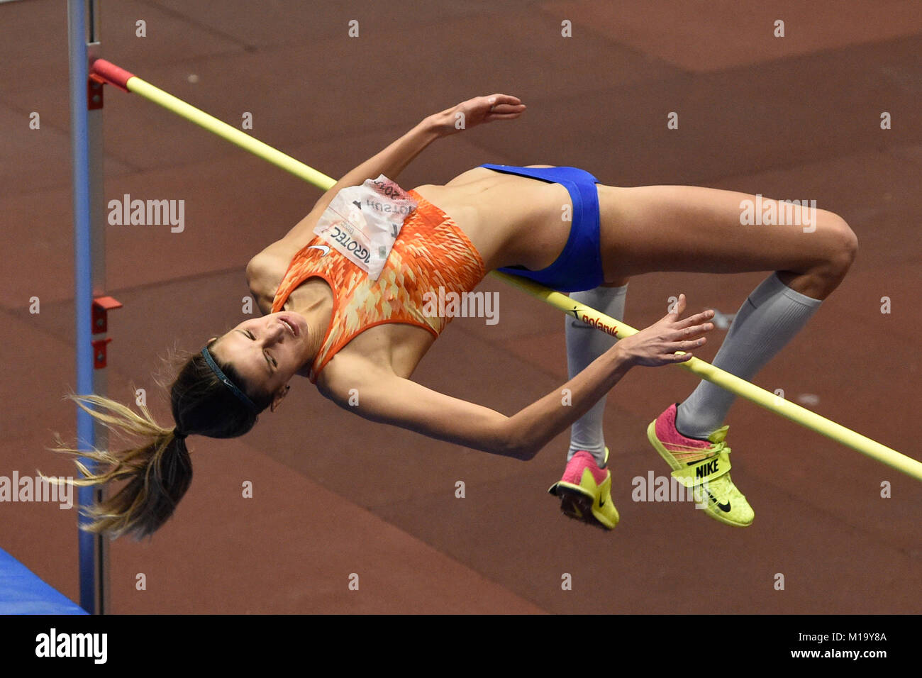 Hustopece, Czech Republic. 27th Jan, 2018. Italian athlete Alessia Trost attends the athletic meeting in high jump Hustopece Jumping in Hustopece, Czech Republic, on January 27, 2018. Credit: Vaclav Salek/CTK Photo/Alamy Live News Stock Photo