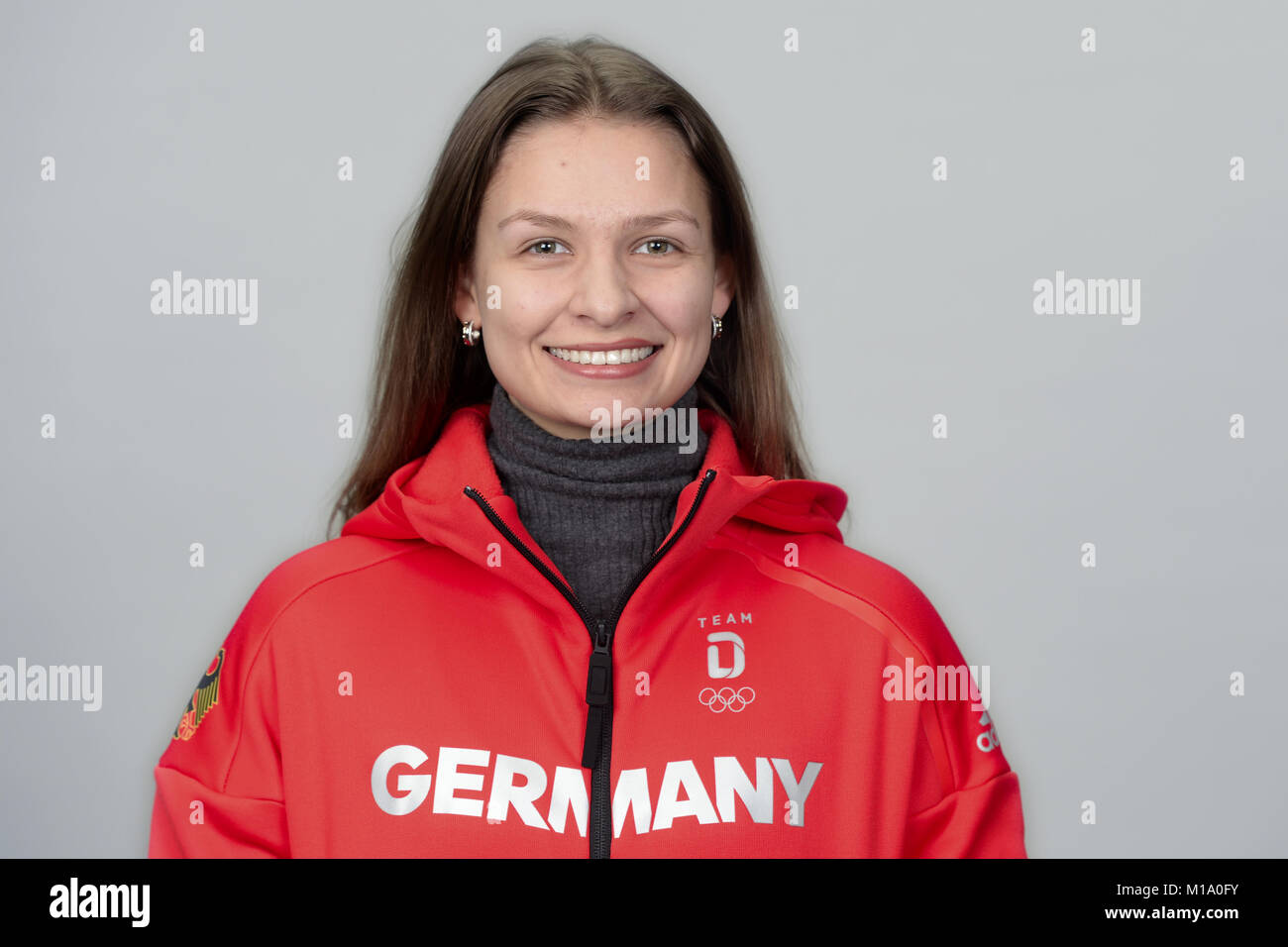 Kavita Melissa Lorenz poses at a photocall during the preparations for the Winter Olympic Games in Pyeongchang at the Postpalast in Munich, taken on 12/01/18 | usage worldwide Stock Photo