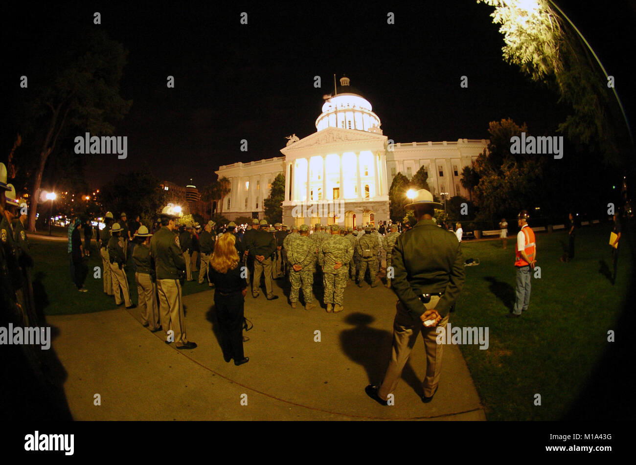 110911-Z-WM549-006 California National Guard members join civilians and law enforcement personnel on the west steps of Sacramento's Capitol Building Sept. 11 in an early-morning remembrance of the 10th anniversary of 9/11. (Army National Guard photo/Spc. Eddie Siguenza) . Stock Photo