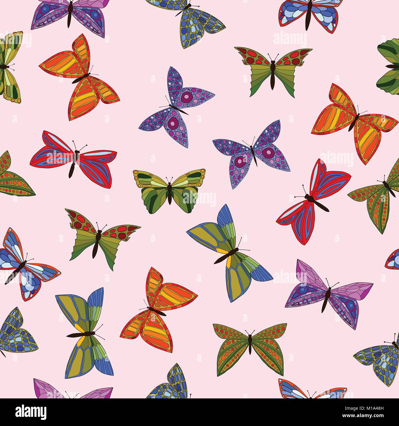 abstract vector colorful doodle butterflies seamless pattern Stock ...