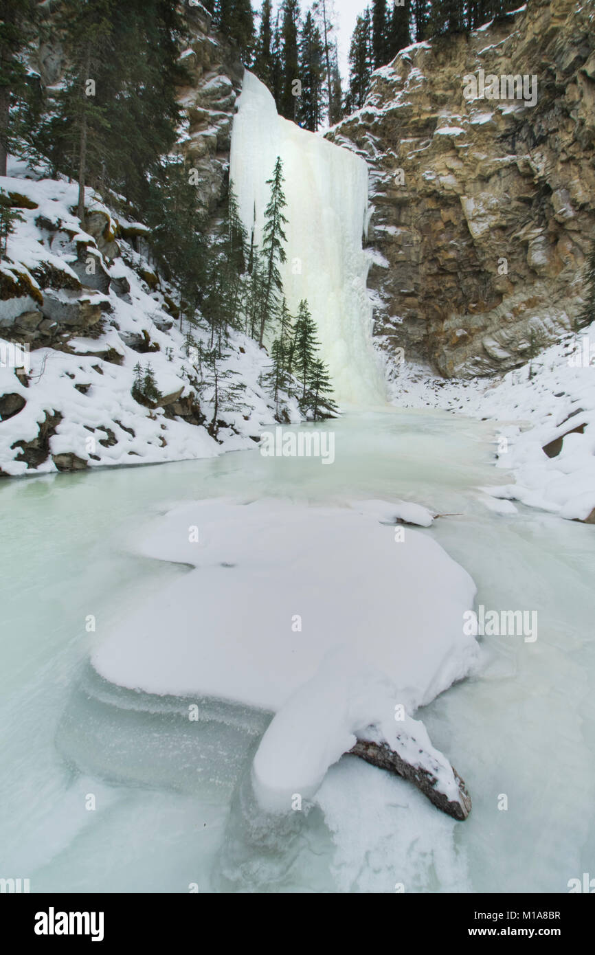 Frozen waterfall, Abraham Lake area, Canadian Rockies Stock Photo