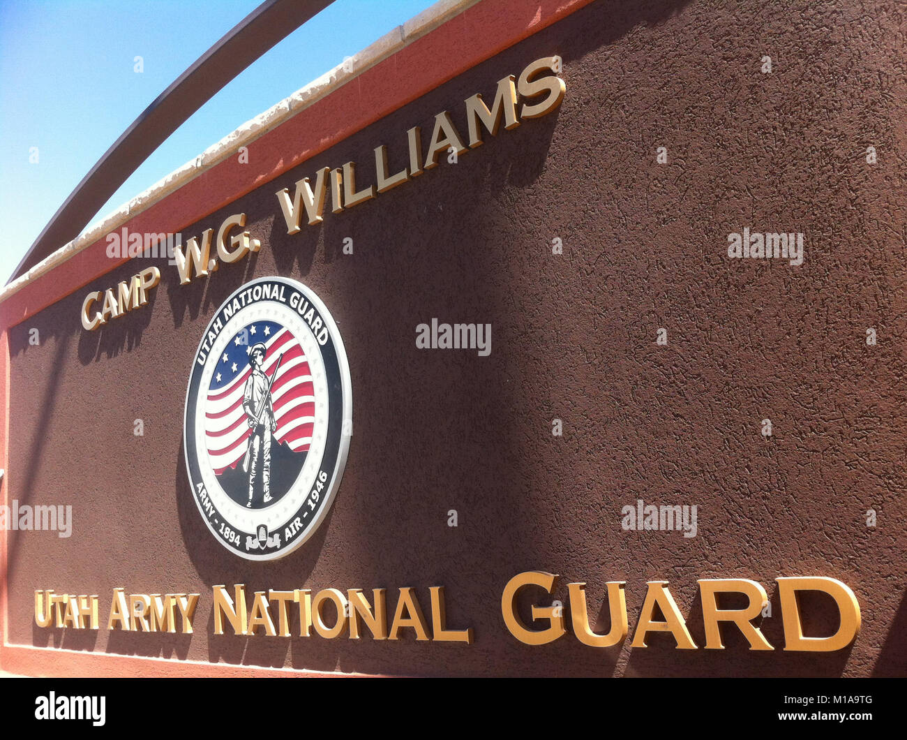 One of the signs at Camp Williams’ main gate with a view of Utah’s
