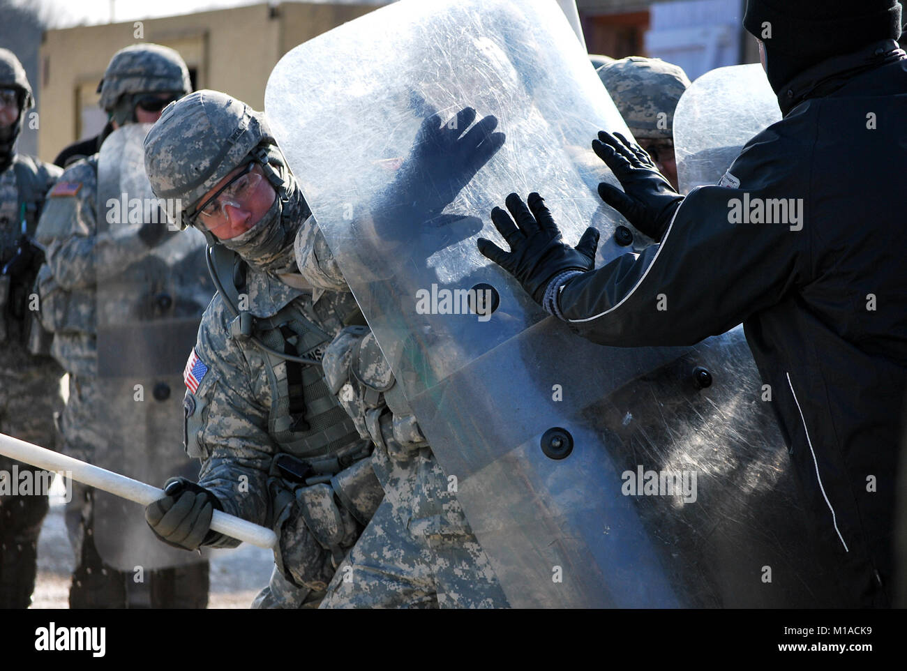 Defensive Riot Formations Task Force Nightstalkers soldiers participated in a training exercise ...
