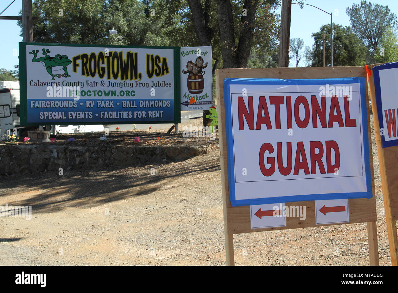 Signs throughout California communities and small cities abound thanking California Army National Guardsmen and other fire-fighting organizations continuously battling Northern California wildfires. (U.S. Army National Guard photo by Staff Sgt. Eddie Siguenza) Stock Photo