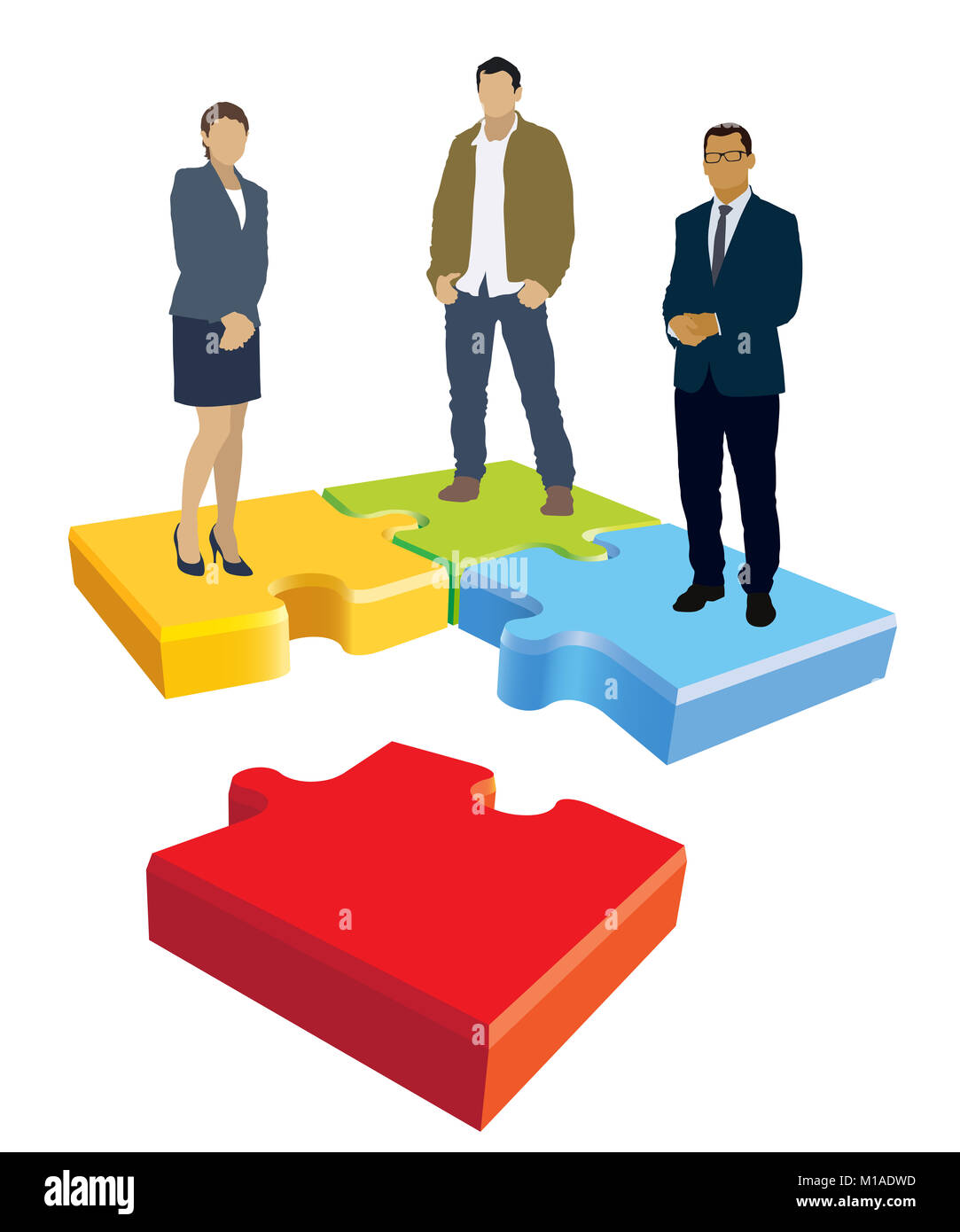 Businesspeople Are Standing On Jigsaw Puzzle Shown As An Stock Photo Alamy