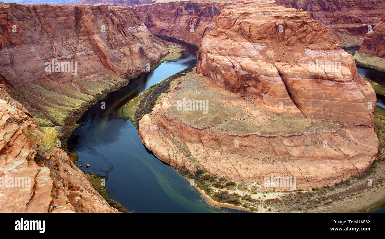 Famous Horseshoe bend in the upper Colorado River near Glen and Marble Canyons in Arizona Stock Photo