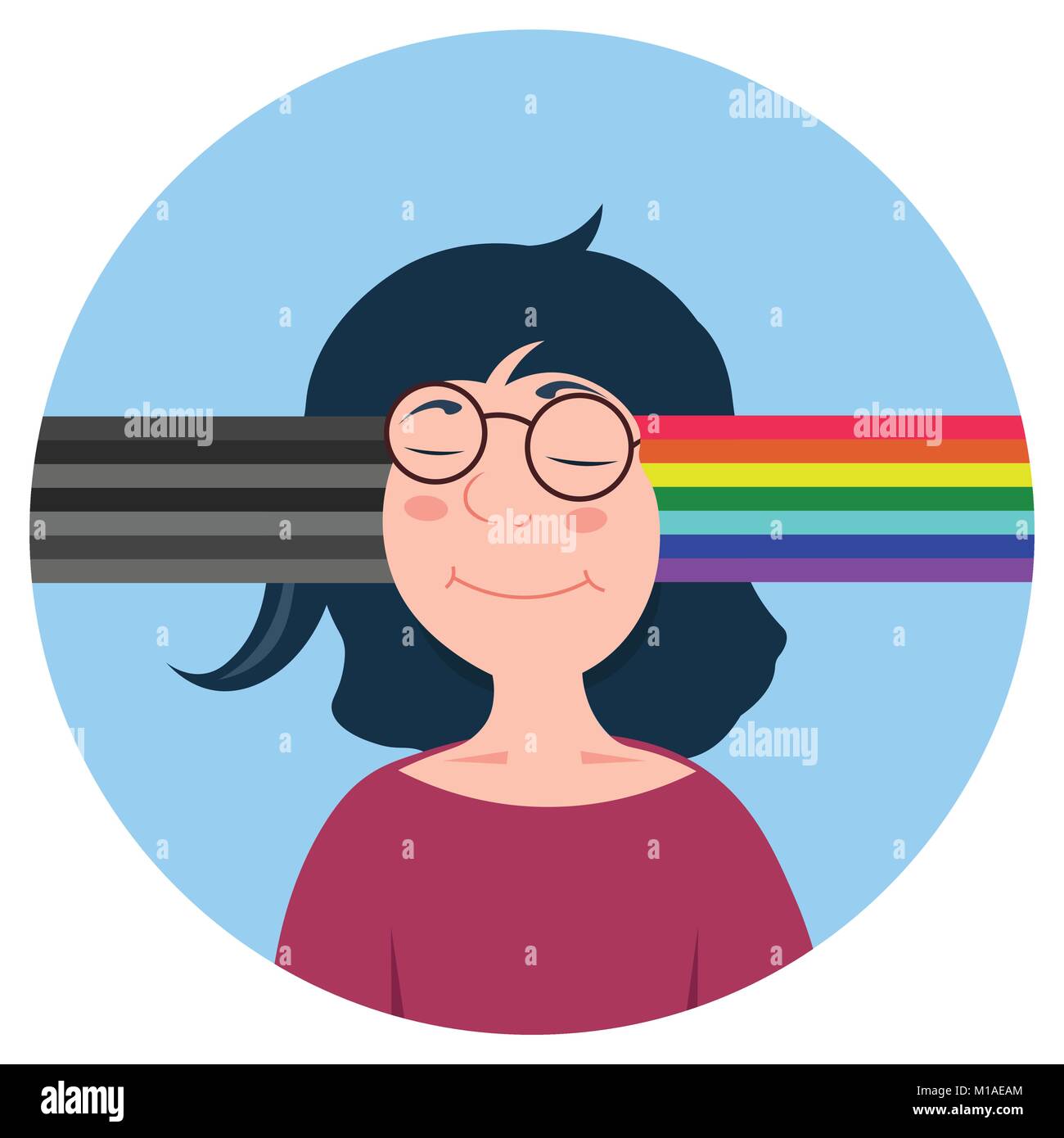 Vector cartoon caucasian woman with different type of mind. Change bad news or thoughts to positive Stock Vector