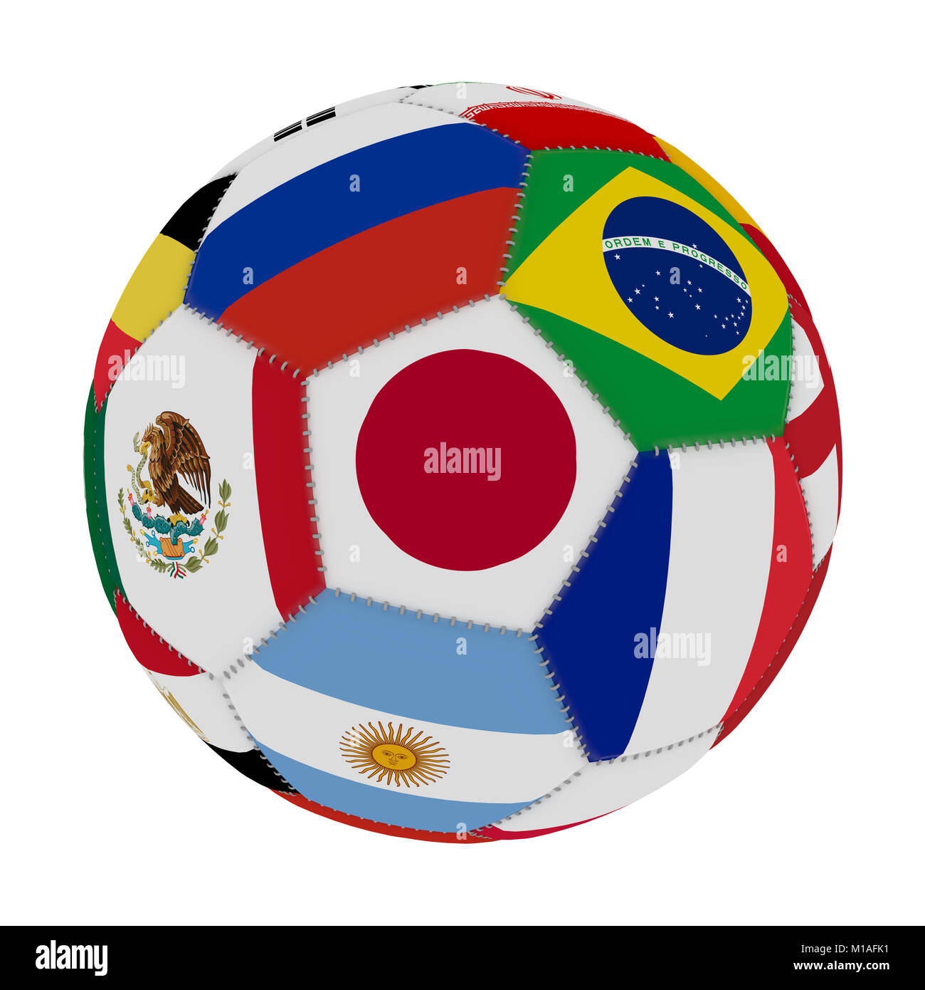 Soccer ball with the color of the flags of the countries participating in the world on football
