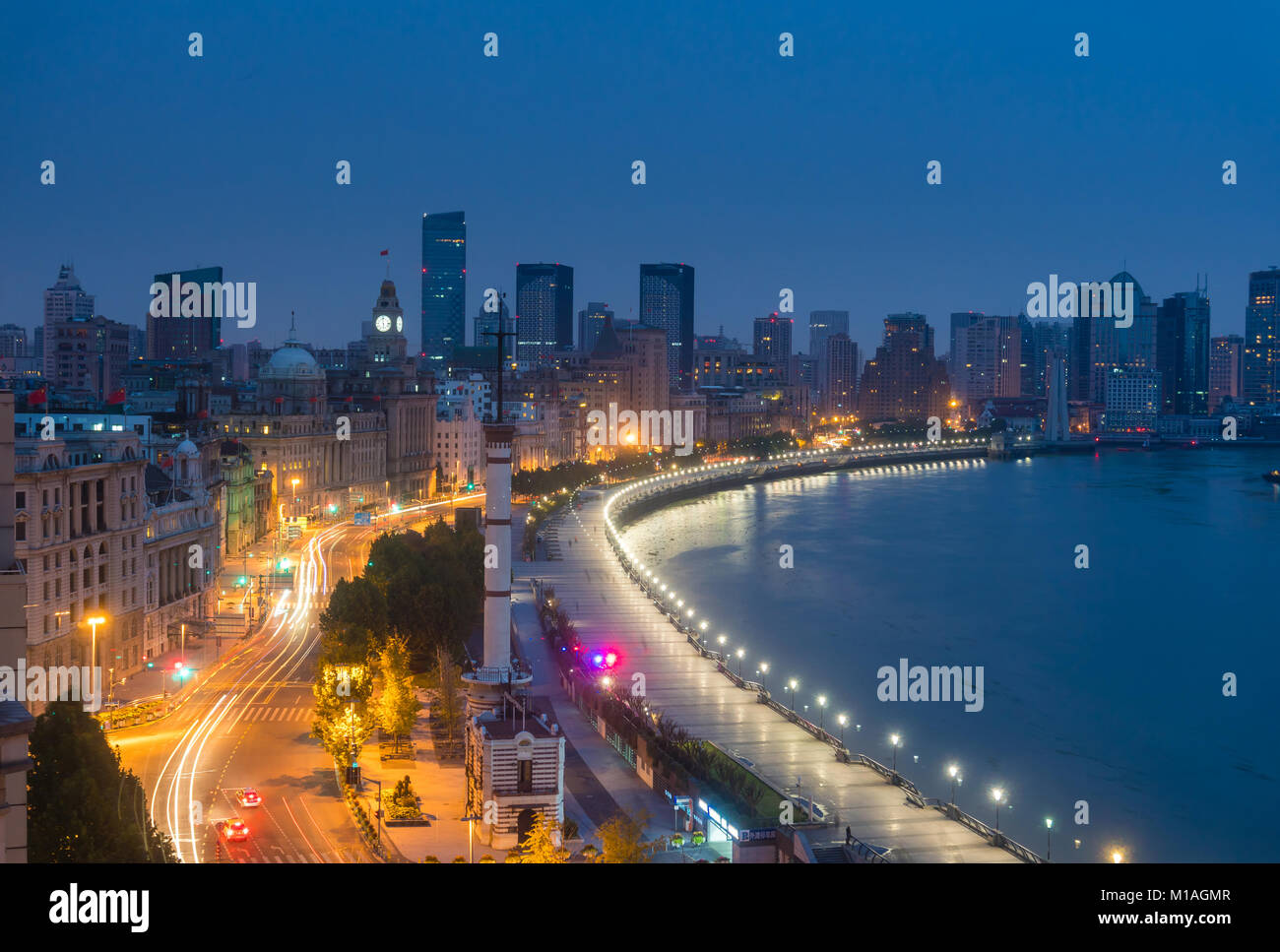 The Bund in Shanghai at sunrise Stock Photo