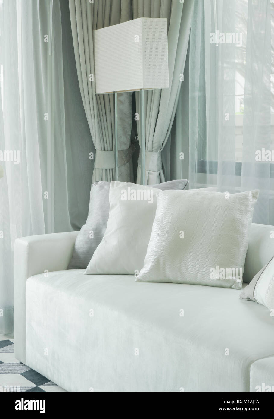 Gray color scheme living room decoration Stock Photo - Alamy