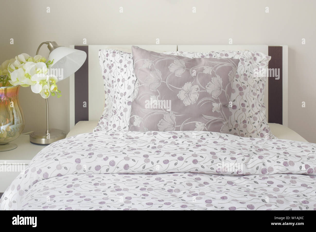 Tiny Lavender Pattern Style Bedding In Bedroom With White