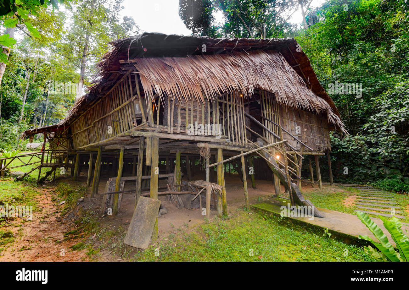 A traditional longhouse at Mari Mari Cultural Village, Kota Kinabalu, Sabah, Borneo, Malaysia Stock Photo