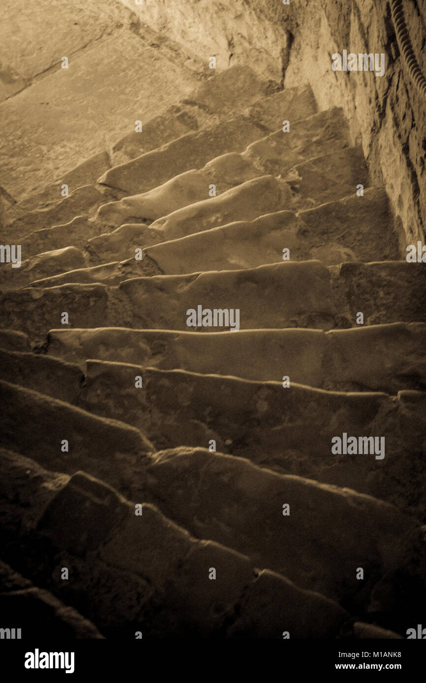Stone steps inside Caernarfon castle, North Wales Stock Photo