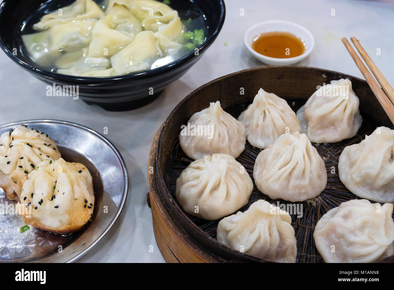 Shanghai dumpling, wonton and xiaolongbao Stock Photo