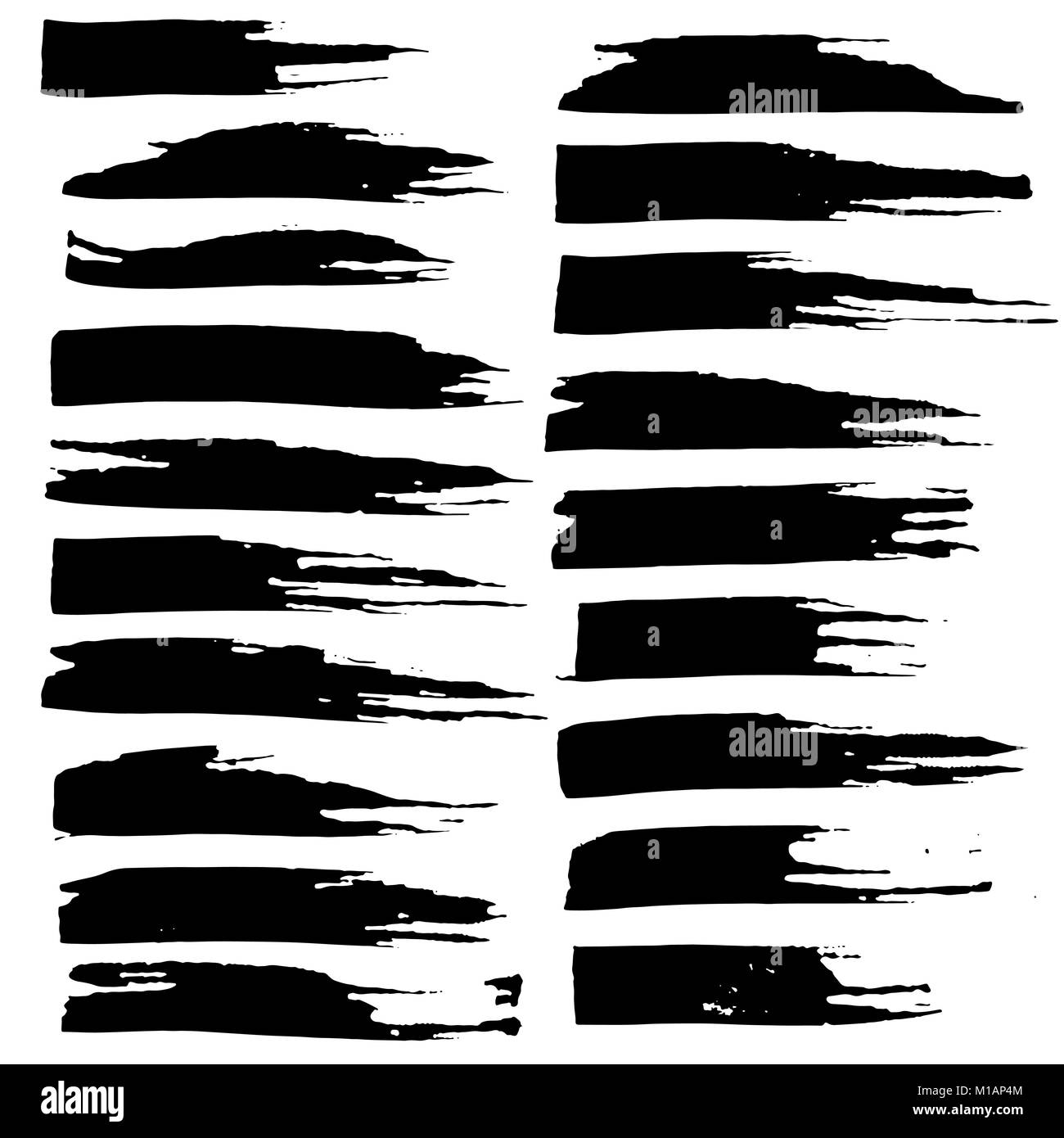 Grunge ink brush strokes set. Freehand black brushes. Handdrawn dry