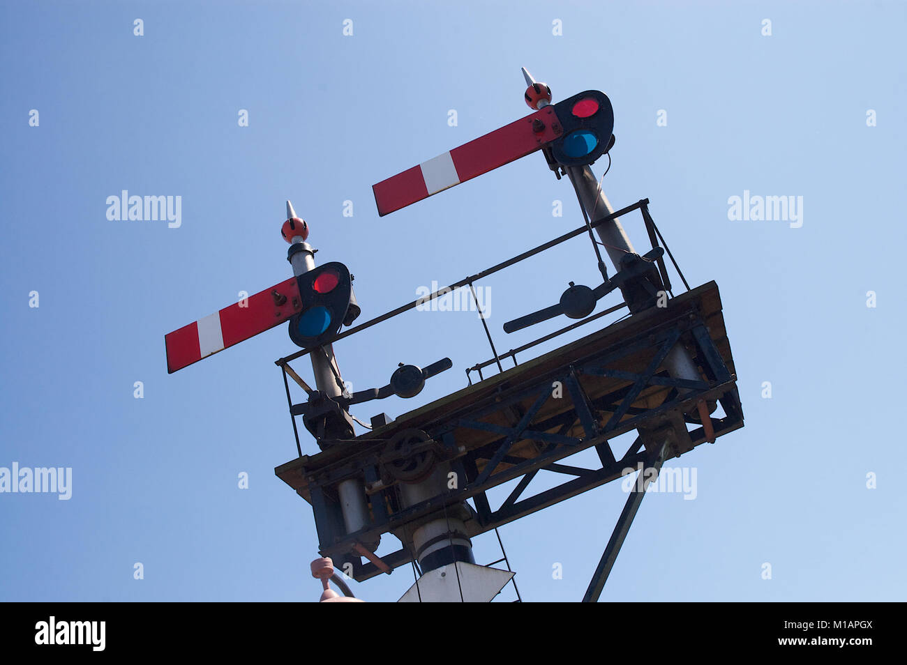 Semaphore signals on a heritage railway in England Stock Photo