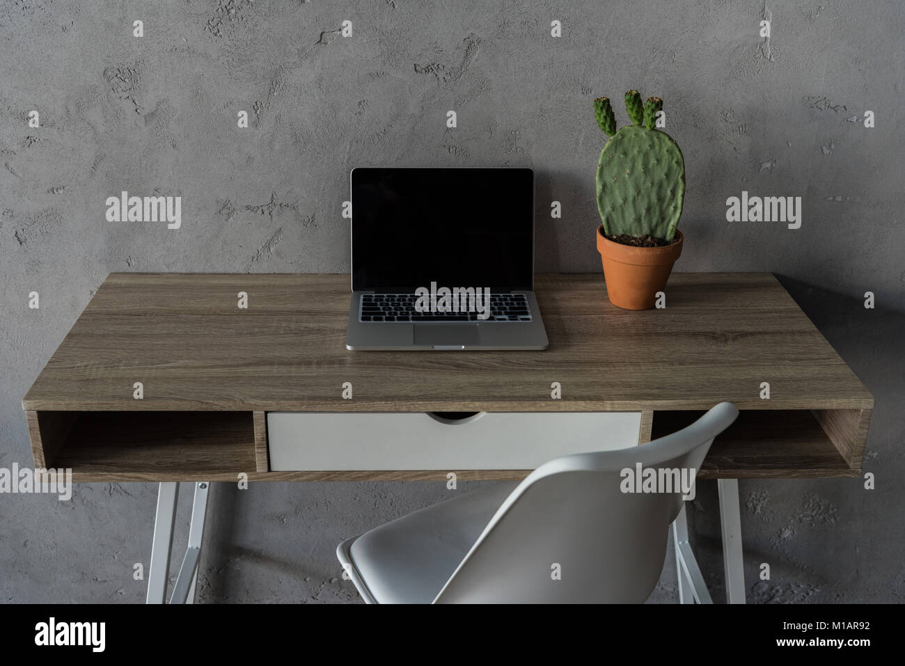 workplace with laptop computer Stock Photo