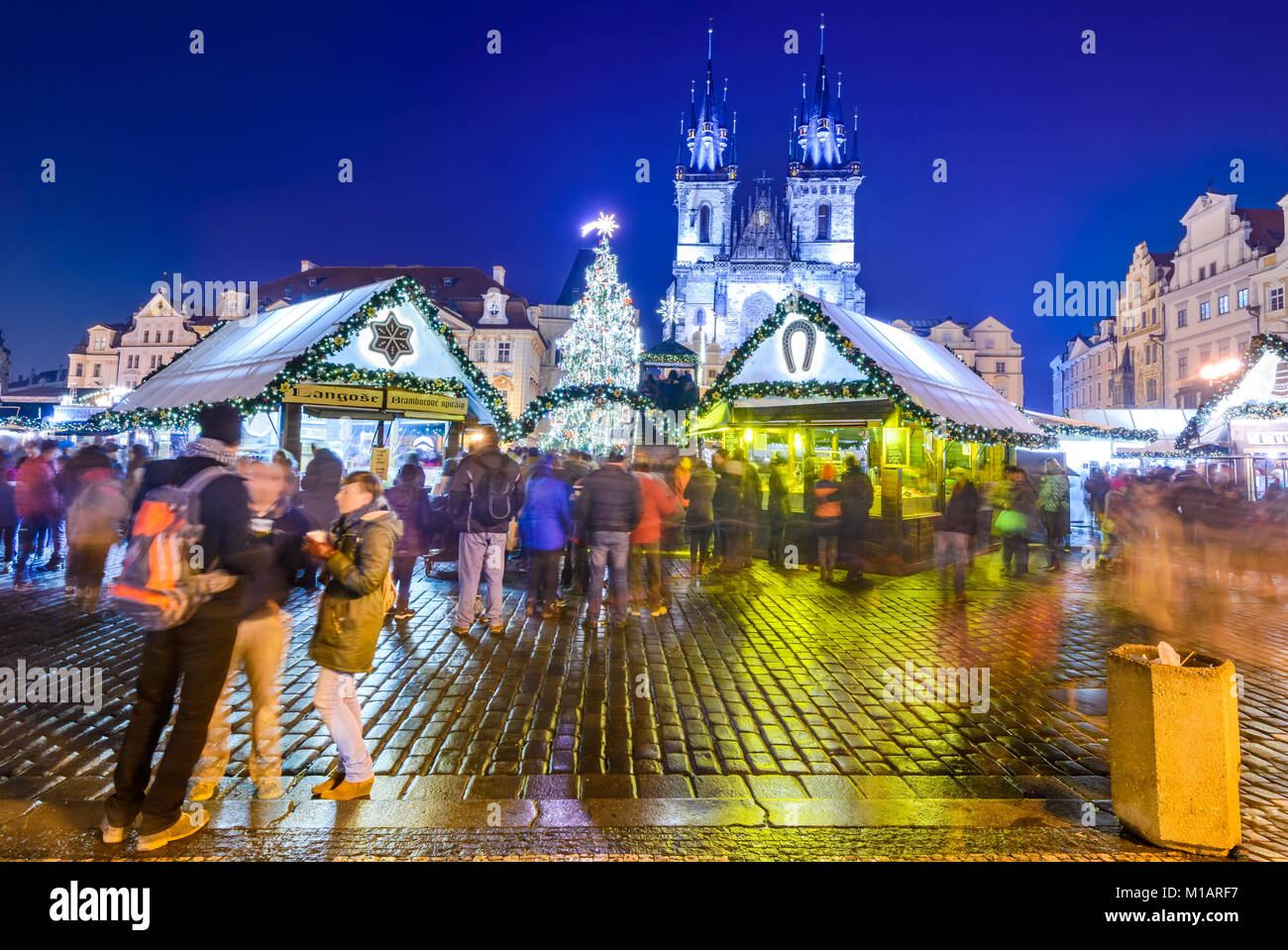 PRAGUE, CZECH REPUBLIC - 18 DECEMBER 2016: Christmas Market in Stare Mesto old square, Tyn Church, Bohemia. Stock Photo