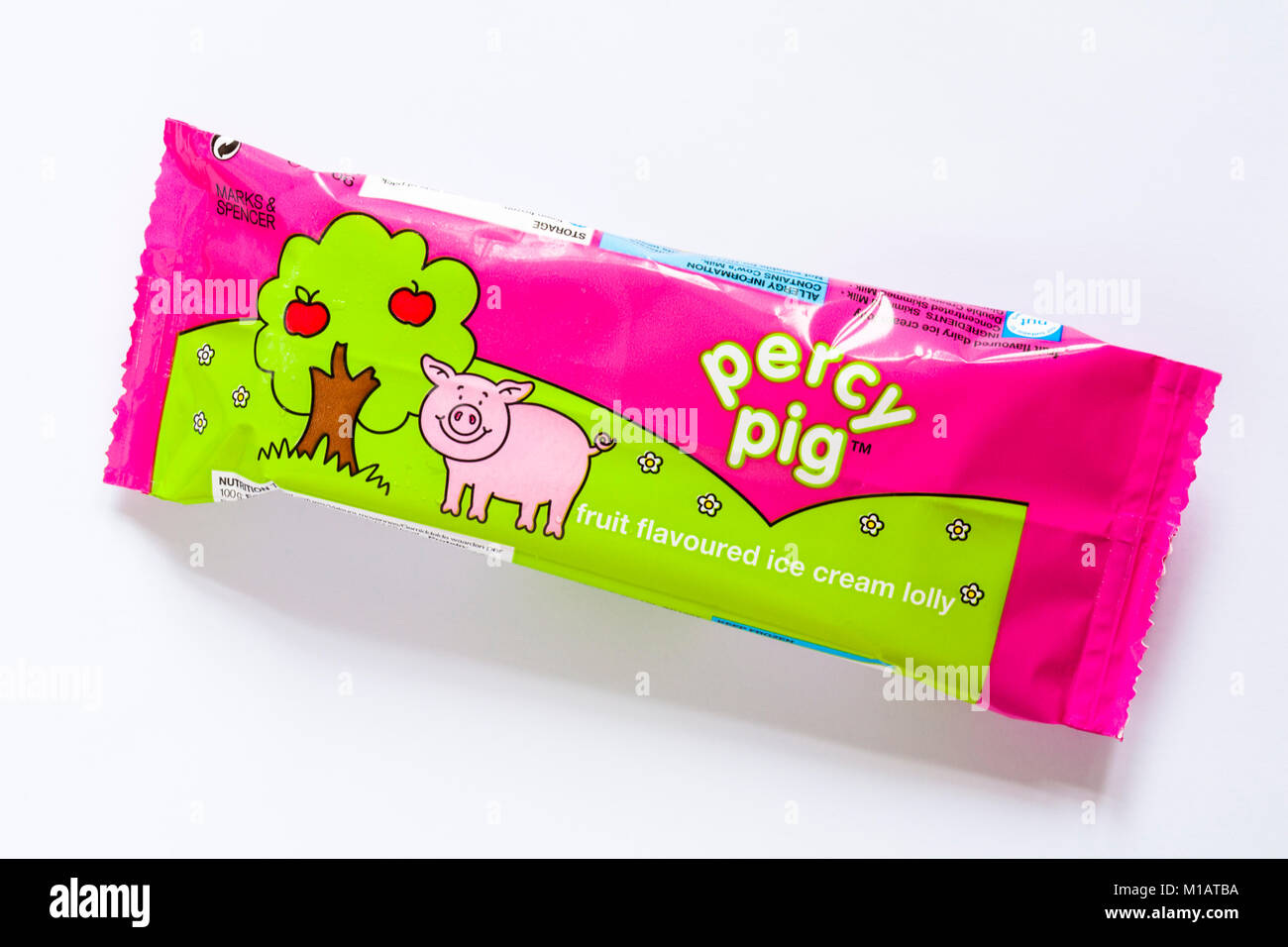 Percy Pig fruit flavoured ice cream lolly isolated on white background Stock Photo