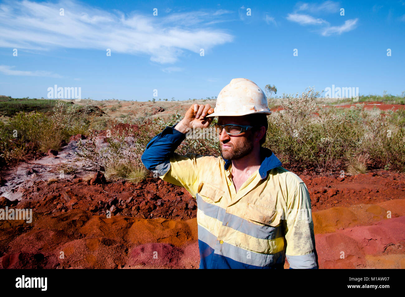 Geologist in Active Iron Ore Exploration Field - Australia Stock Photo