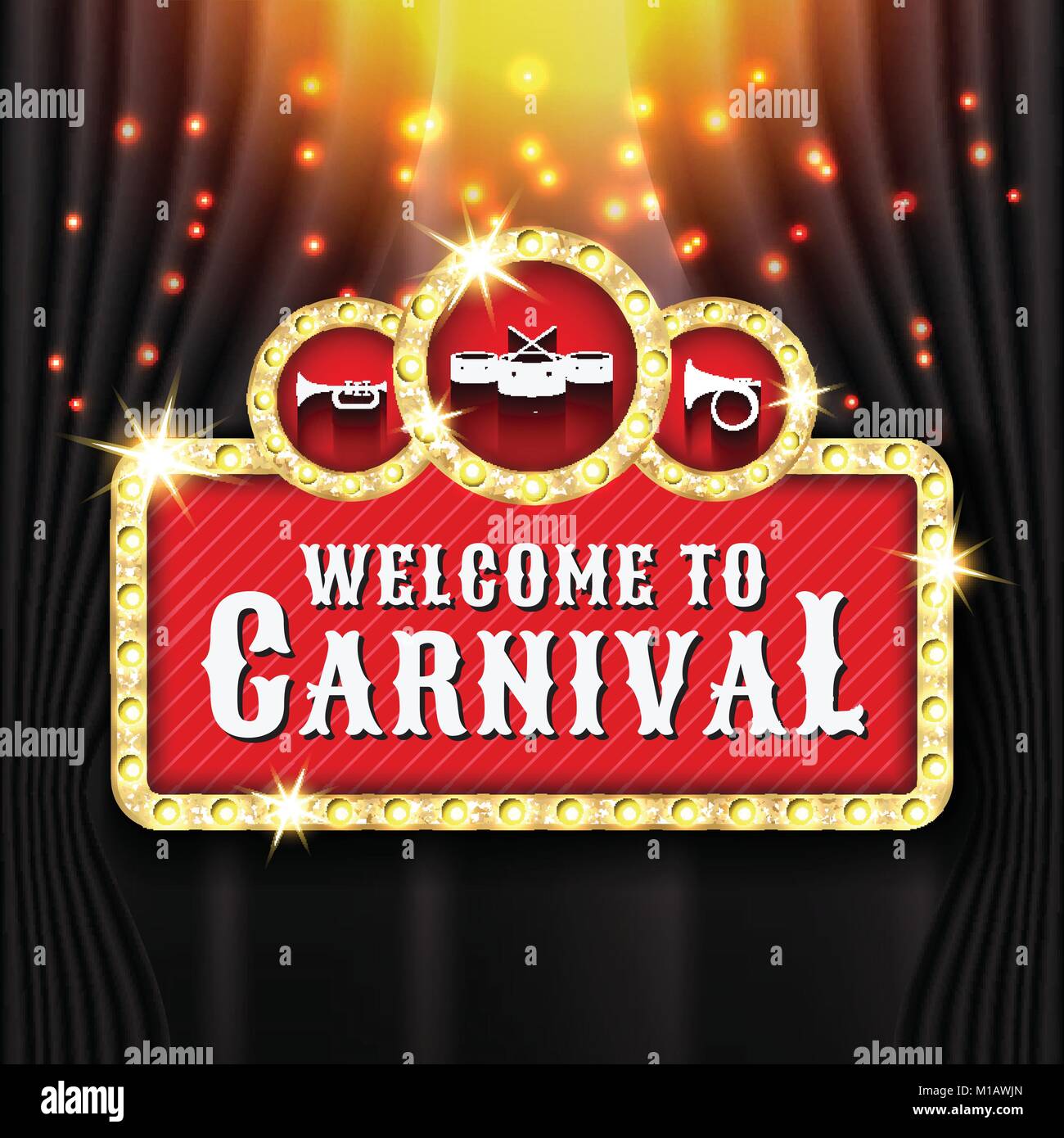 Carnival Banner Background Design With Light Bulb Frame Trio