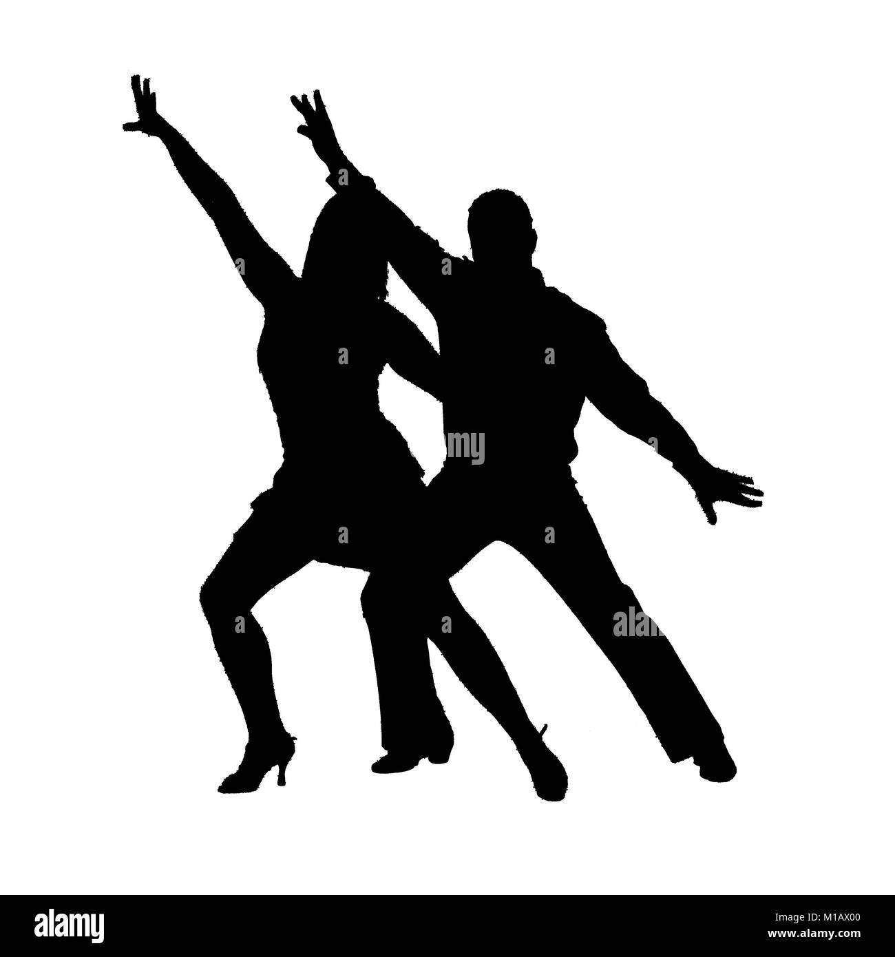 Digitally enhanced silhouette of a Couple ball room dancers On white Background Stock Photo