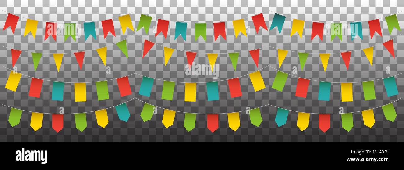 Bunting garlands and flags set. Vector isolated colorful collection of ...